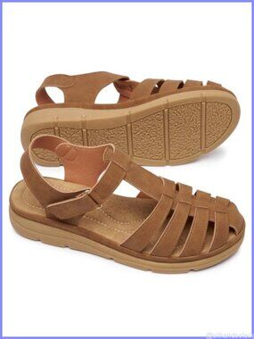 Women's Closed Toe Fisherman Sandals Memory Foam Faux Leather Flats